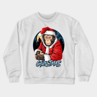 Christmas chimpanzee monkey with santa claus set Crewneck Sweatshirt